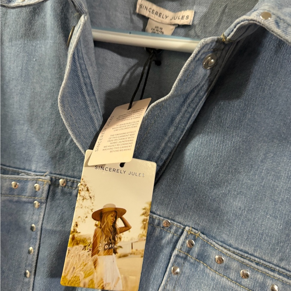 Sincerely Jules Blue Denim Stud-Detail Jacket XL NWT. (Small mark as shown) - Picture 5 of 6